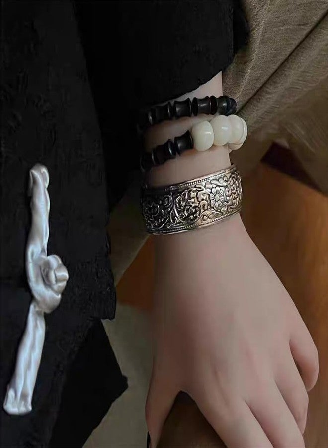 OIDIMS Vintage Carved Flower Cuff Bracelet for Women Fashion Open Upper Arm Wrist Band Stackable Wide Bangle Wristbands Adjustable Armlet Armband Bicep Bracelet Personalized Ethnic Statement Jewelry - Image 3