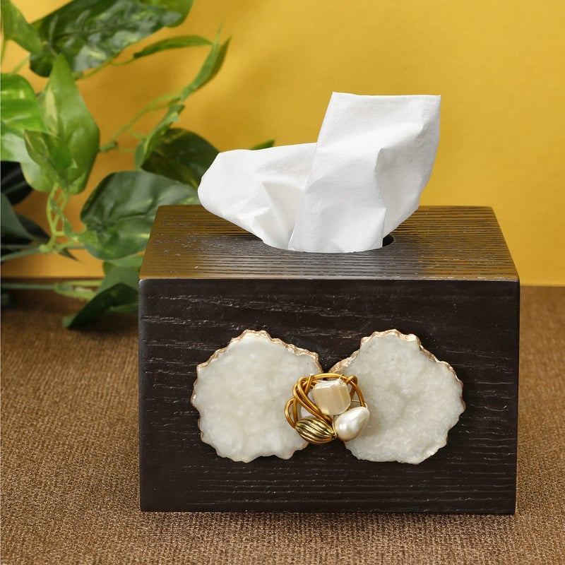 Cocktail Cocktail Decorative Wooden MDF Square Tissue Box Holder|Facial Tissue Paper Cover|Dispenser for Car, Bathroom, Home, Office |Napkin Holder| Slide Out Bottom, Refillable, Brown (MOP)5.25/5.25/3.50 INCH  - Image 4