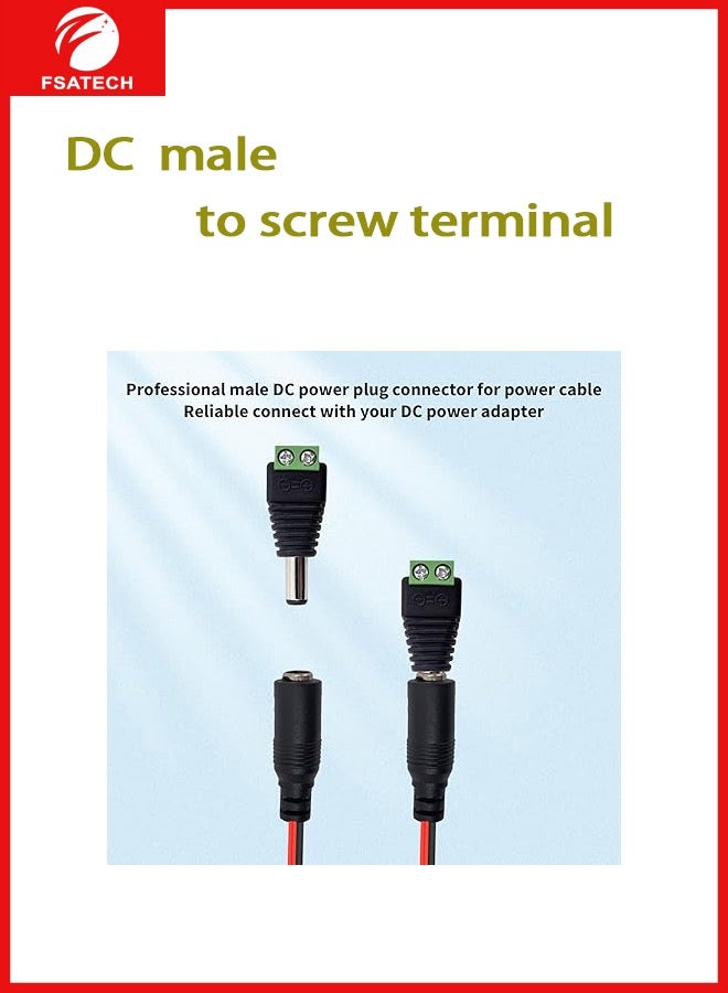 FSATECH 10 قطعة 5.5 مللي متر x 2.1 مللي متر تيار مستمر الطاقة ذكر جاك إلى 2 موصل برغي أسفل موصل للتحكم في ضوء LED - Image 2