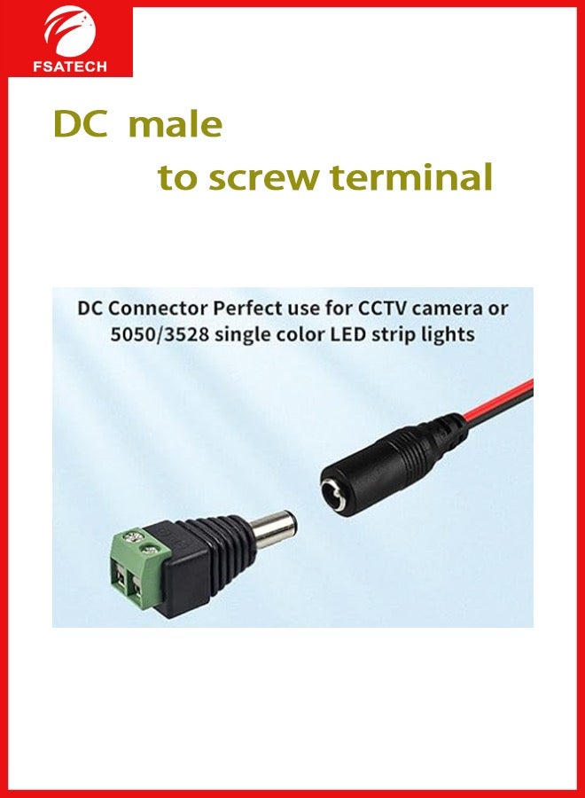 FSATECH 10 قطعة 5.5 مللي متر x 2.1 مللي متر تيار مستمر الطاقة ذكر جاك إلى 2 موصل برغي أسفل موصل للتحكم في ضوء LED - Image 3