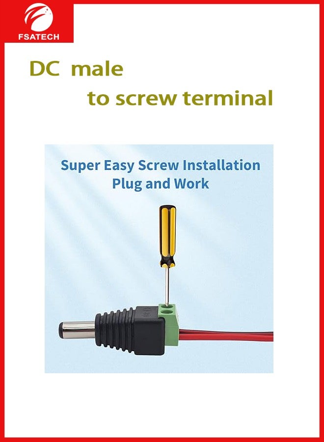 FSATECH 10 قطعة 5.5 مللي متر x 2.1 مللي متر تيار مستمر الطاقة ذكر جاك إلى 2 موصل برغي أسفل موصل للتحكم في ضوء LED - Image 4