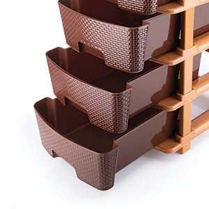 Konquer TimeS Plastic Multi-Purpose Modular Drawer Storage System for Home, Office, Kids with Anti-Slip Shoes (Multicolour) (4 Drawers, Dark Brown) - Image 5