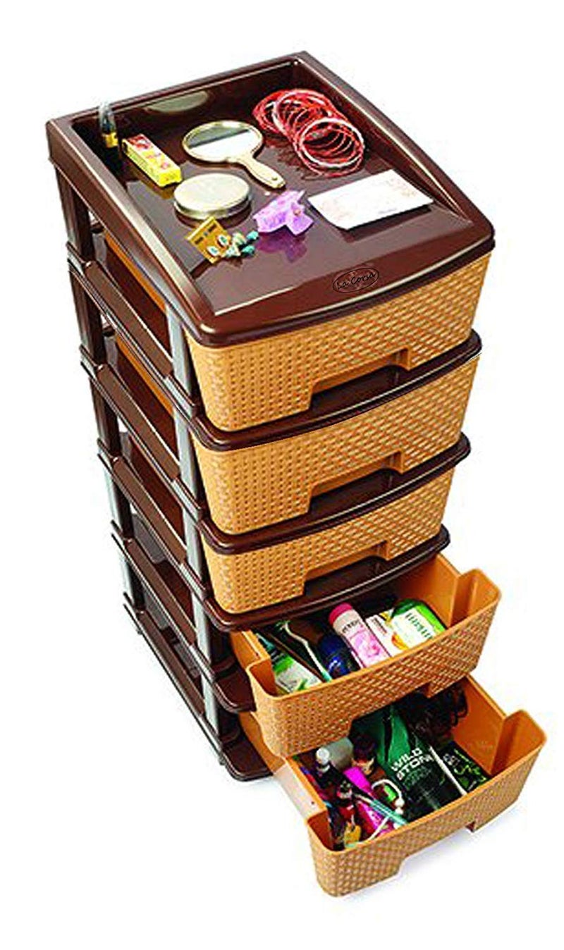 Konquer TimeS Plastic Multi-Purpose Modular Drawer Storage System for Home, Office, Kids with Anti-Slip Shoes (Multicolour) (4 Drawers, Dark Brown) - Image 3