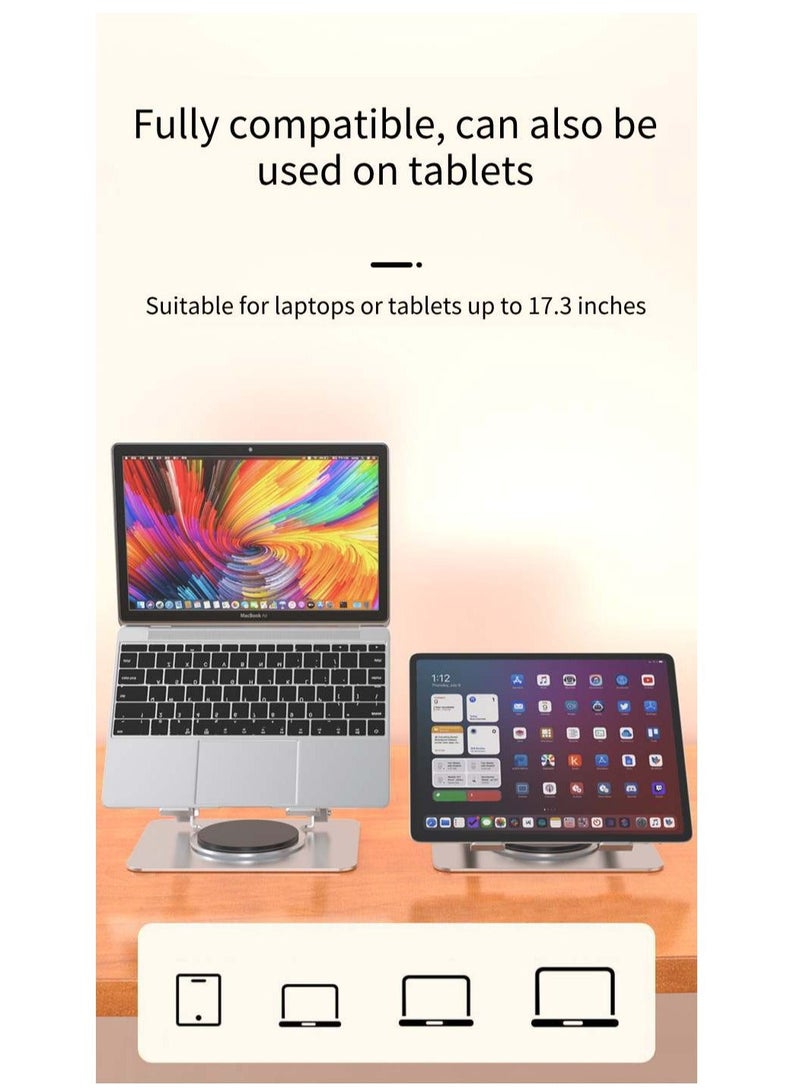ARNOTEC 360° Rotating Laptop Stand, Adjustable Height Foldable Notebook Riser, Carbon Steel Ergonomic Holder with Cooling & Anti-Slip Pad, Compatible with Laptops up to 17.3 inch - Image 3