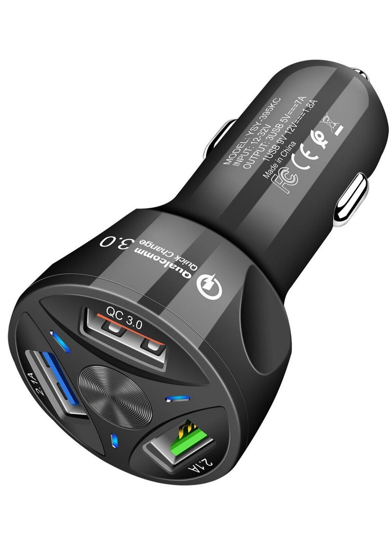 Qualcomm 4 Port Car Charger USB Adapter, 12-24V Car Charger Adapter Universal USB Car Charger Compatible with Mobile Phones Tablets Other USB Accessories, Black - Image 3