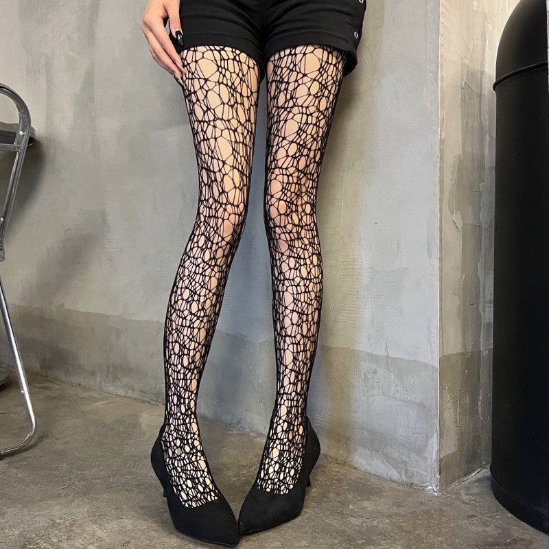 جوارب شبكية صيفية مثيرة للنساء بتصميم غير منتظم وأسلوب بانك مخرقة - Image 1