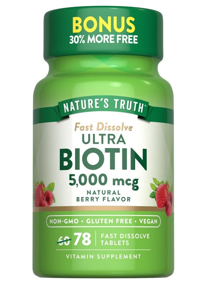 نايتشورز تروث - Nature's Truth Biotin 5000mcg | 78 قرصًا سريع الذوبان | نكهة التوت الطبيعية | نباتي، غير معدّل وراثيًا، خالٍ من الجلوتين - Image 1