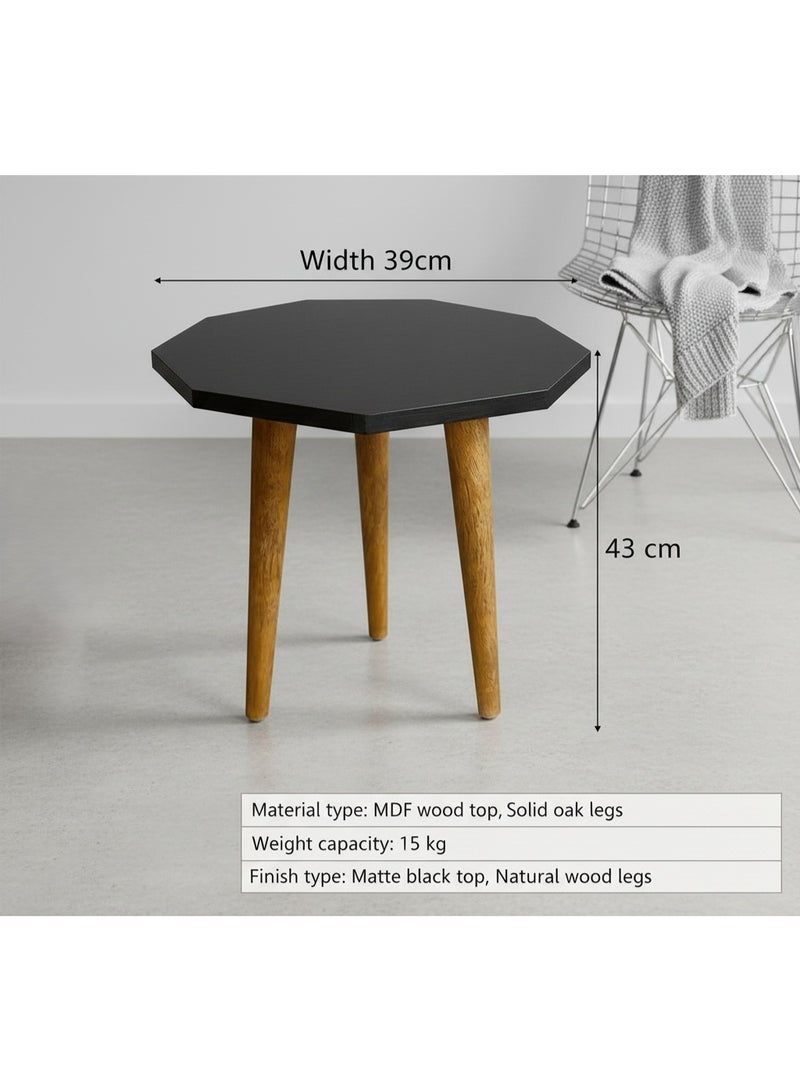 FENDI HOME FendiHome Modern Octagonal Side Table - Minimalist End Table for Living Room & Bedroom - Coffee Table with Natural Solid Wood Legs - Geometric Accent Table for Office & Home Decor (Black) - Image 2