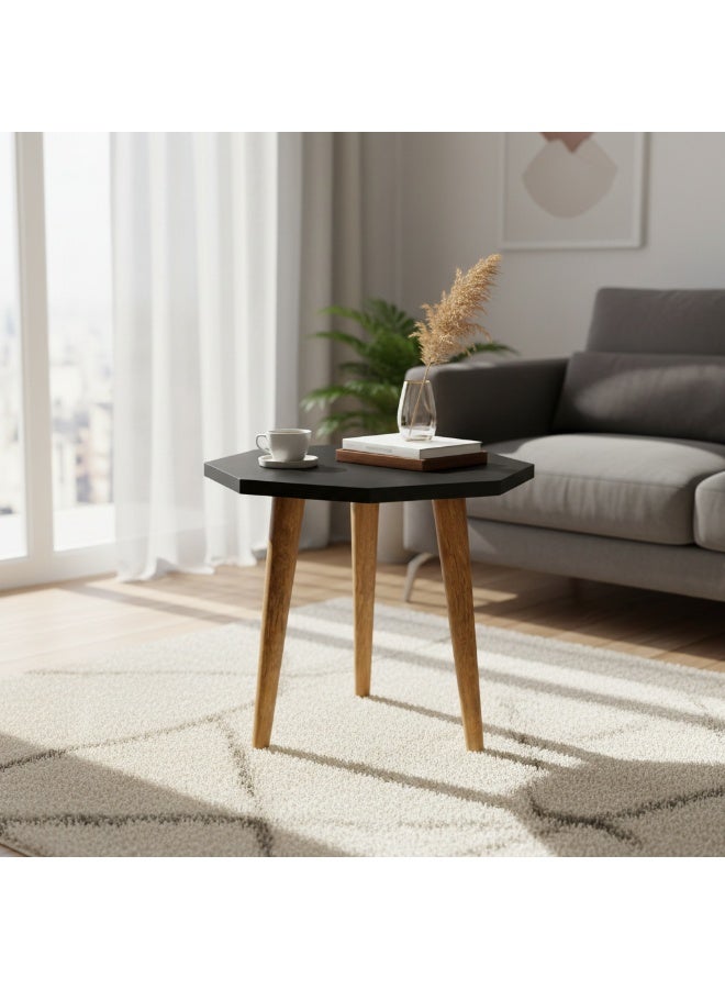 FENDI HOME FendiHome Modern Octagonal Side Table - Minimalist End Table for Living Room & Bedroom - Coffee Table with Natural Solid Wood Legs - Geometric Accent Table for Office & Home Decor (Black) - Image 1