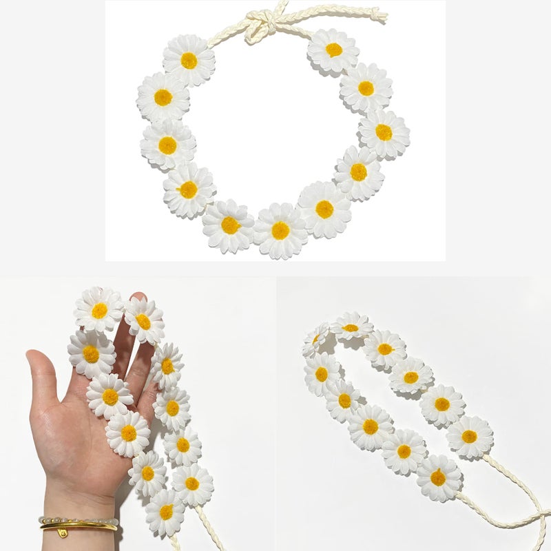 zYoung Sunflower Crown Daisy Hair Wreath Bridal Headpiece Photo Props (white) - Image 4