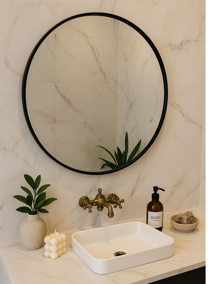 Glass Corner 80 Round Mirrors - Black - Image 1