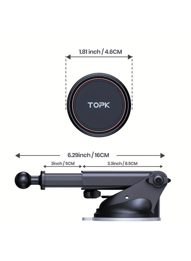 Black Magnetic Car Phone Mount N52 Strong Magnet Dashboard Suction Cup Holder Adjustable Telescopic Arm For All Cell Phones - Image 3