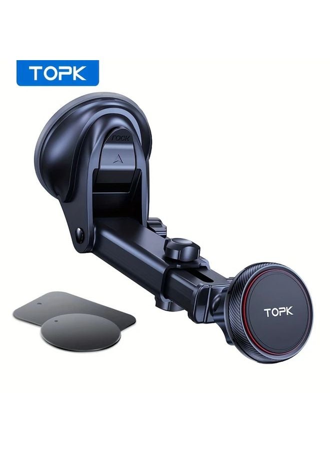 Black Magnetic Car Phone Mount N52 Strong Magnet Dashboard Suction Cup Holder Adjustable Telescopic Arm For All Cell Phones - Image 2