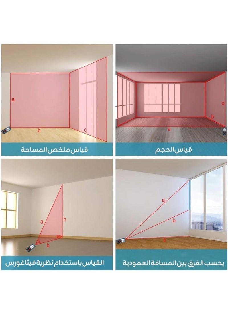 SNDWAY 100m Laser Measuring Instrument, Laser Measuring Tool, ±1/10 inch accuracy, metre/inch/foot unit switching, backlit LCD and Pythagoras mode, USB rechargeable for distance, area and volume measurement - Image 4