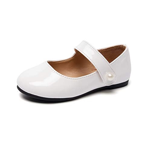 FUNKYMONKEY Toddler/Little Girl Mary Jane Dress Shoes Casual Slip on Ballet Flat (1 Little Kid, White) - Image 1