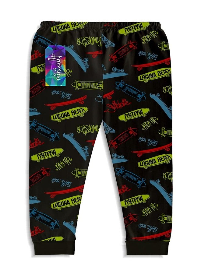 minicult Cotton Pants for Boys and Girls with Ankle Cuff and All Over Prints(Pack of 5)(Black)(18-24 Months) - Image 3