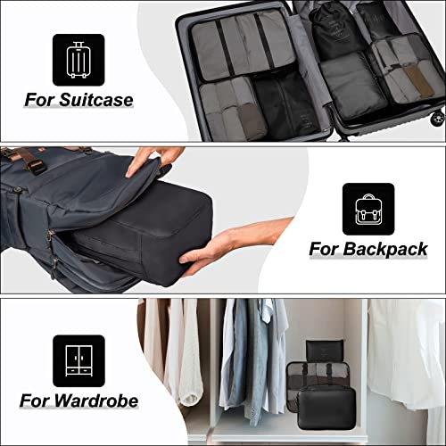 Niwlix Nylon Travel Organizer 7 In 1 Packing Cube For Travel Space Saver Laundry Cosmetics Luggage Makeup Bag Organizers Set With Shoe Bag For Travel (Black) - Image 4