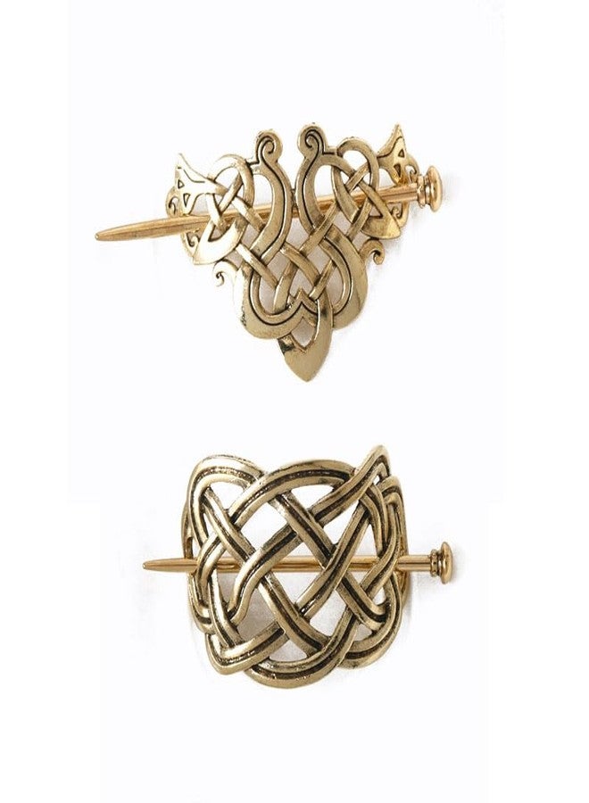 LEEMASING 2 Pcs Viking Celtic Knots Clips Hairpin Hair Stick Accessories For Long Hair Women Girls Hair Accessories (Gold) - Image 1
