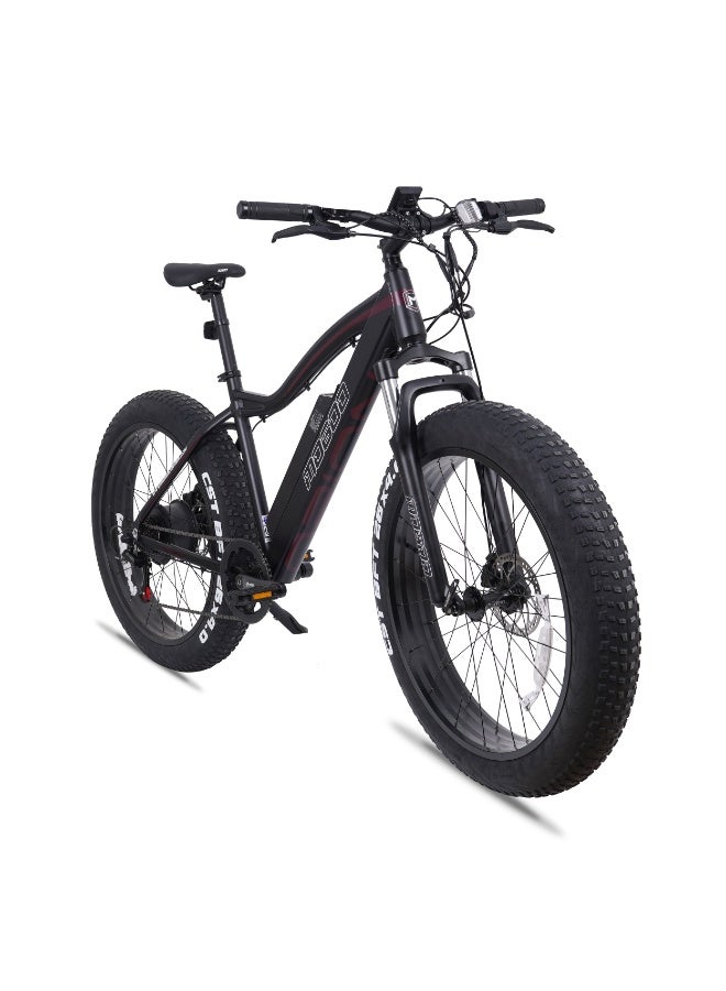 Mogoo 26" ORION Fat Tyre Electric Bike – 48V 500W Motor, LG 12.8Ah Battery, Shimano 7-Speed, Dual Disc Brakes, 5-Level Pedal Assist, 45–55km Range – Off-Road Fat E-Bike for Adults - Black - Image 2