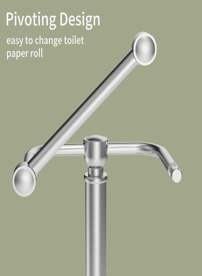 WZRUA Toilet Paper Holder Stand, Brushed Nickel Toilet Paper Holder Free Standing,Post Pivoting Design & Stable Weighted Base SUS304 Stainless Steel for Bathroom - Image 2