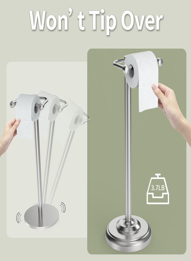 WZRUA Toilet Paper Holder Stand, Brushed Nickel Toilet Paper Holder Free Standing,Post Pivoting Design & Stable Weighted Base SUS304 Stainless Steel for Bathroom - Image 5
