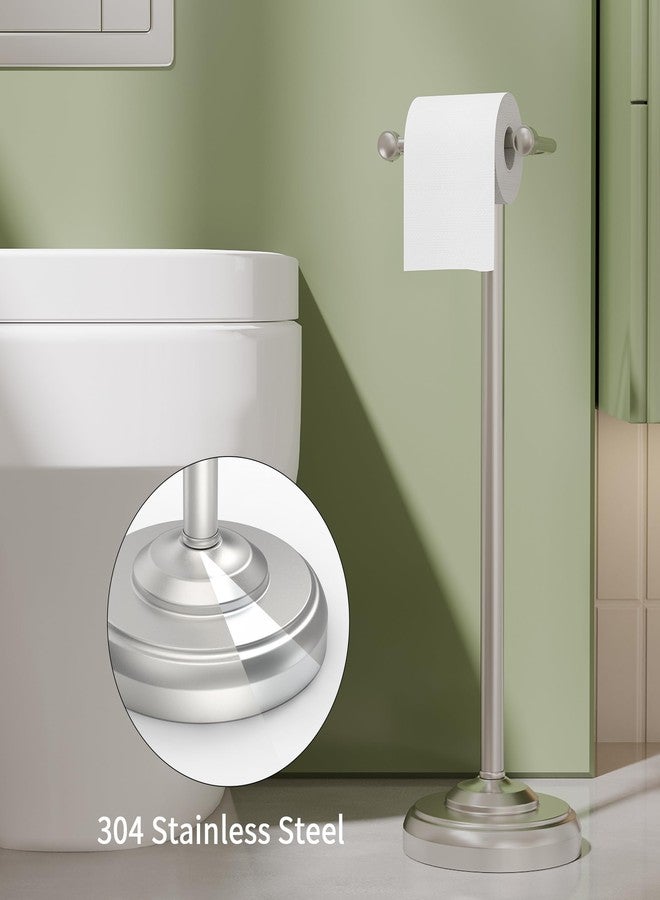 WZRUA Toilet Paper Holder Stand, Brushed Nickel Toilet Paper Holder Free Standing,Post Pivoting Design & Stable Weighted Base SUS304 Stainless Steel for Bathroom - Image 4