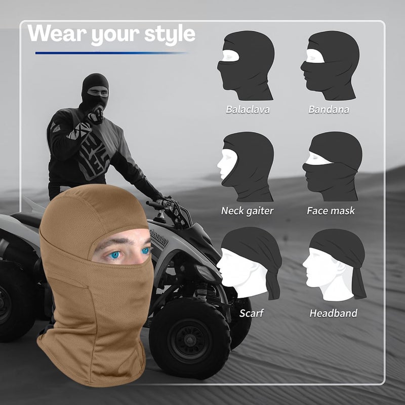 Flavizo Khaki Balaclava for Men, Full Face Mask for Bikers, Helmet Cover for Bike, Riding, Outdoor Ski Sports, Breathable Windproof Protective Gear for Motorcycle Riders - Image 4