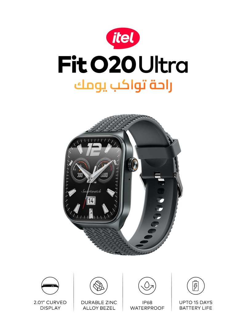 إيتيل "ساعه O20 الترا الذكية,شاشة كبيرة مقاس 2.01 بوصة,بطارية تدوم حتى 15 يومًا,إجراء واستقبال المكالمات عبر البلوتوث مراقبة معدل ضربات القلب ونسبة الأكسجين في الدم (SpO₂) 109 أوضاع رياضية,مقاومة للماء بمعيار IP68 متوافق مع أجهزة Android وiOS,اللون: الأسود الأوبسيديان (Obsidian Black)" اسود اوبسدين 300 mAh - Image 2