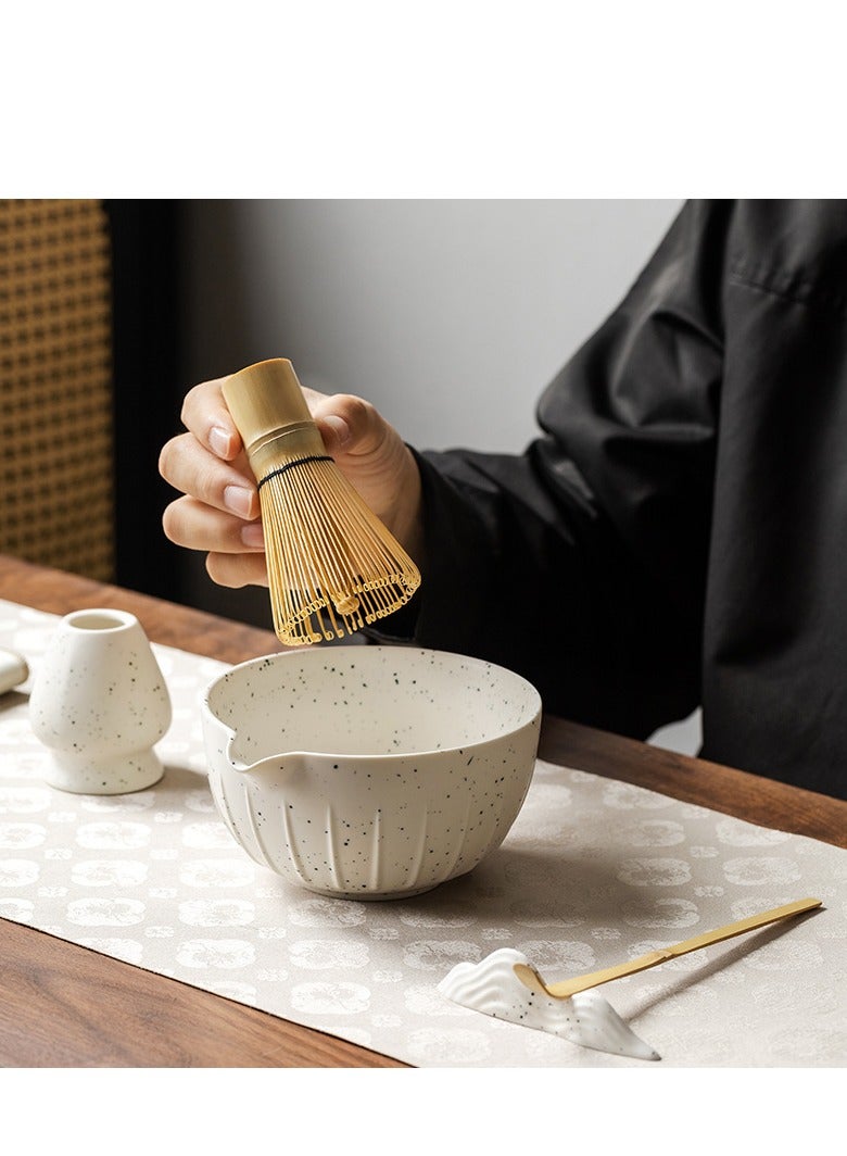 Matcha Tea Set: SQ Sand Dot Relief White 7-Piece Set, Including Chasen, Matcha Bowl, Hapin Chasen Stand, and Tea Whisker  - Image 3