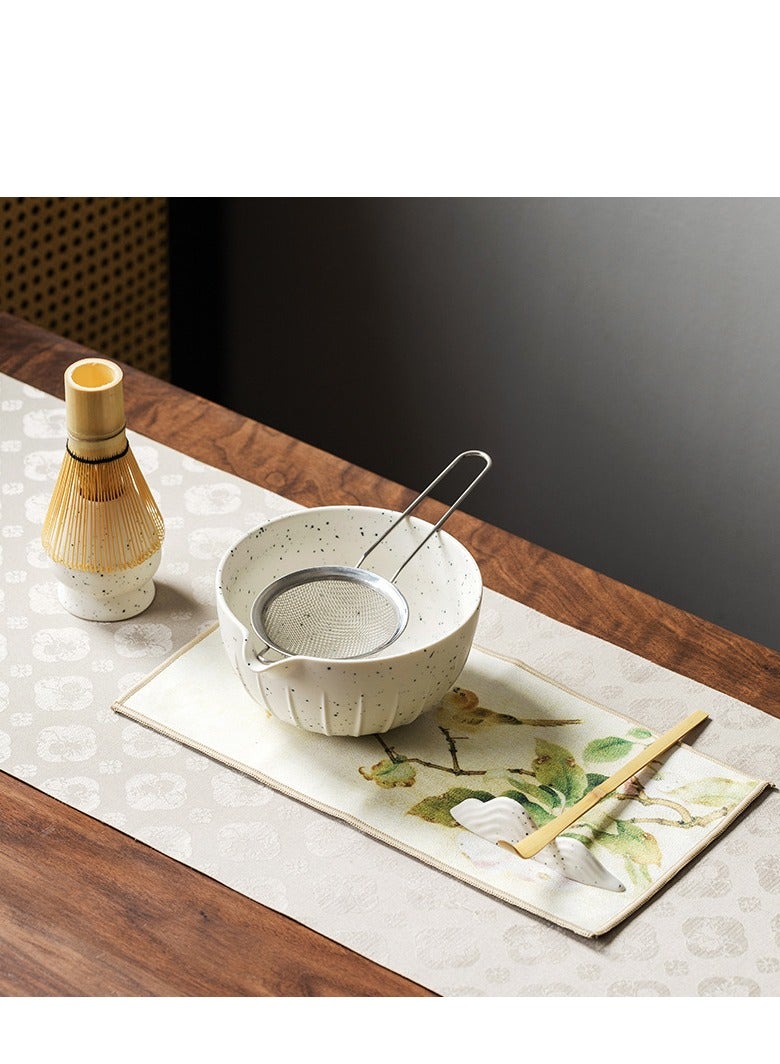 Matcha Tea Set: SQ Sand Dot Relief White 7-Piece Set, Including Chasen, Matcha Bowl, Hapin Chasen Stand, and Tea Whisker  - Image 4
