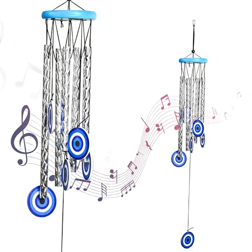 Hindcraft Evil Eye Wind Chimes for Living Room and Bedroom – Home Décor Items for Hanging Decoration, Wall Décor and Showpieces | Perfect Housewarming and Gift Items for Women Silver, 5-Pipe - Image 1