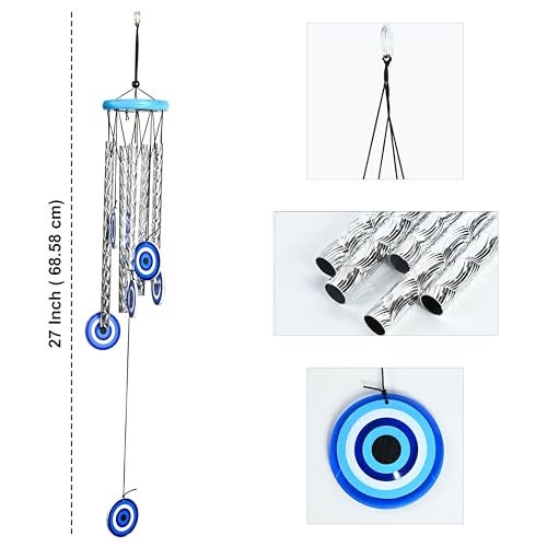 Hindcraft Evil Eye Wind Chimes for Living Room and Bedroom – Home Décor Items for Hanging Decoration, Wall Décor and Showpieces | Perfect Housewarming and Gift Items for Women Silver, 5-Pipe - Image 3