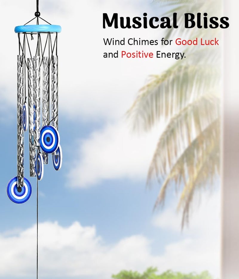 Hindcraft Evil Eye Wind Chimes for Living Room and Bedroom – Home Décor Items for Hanging Decoration, Wall Décor and Showpieces | Perfect Housewarming and Gift Items for Women Silver, 5-Pipe - Image 5