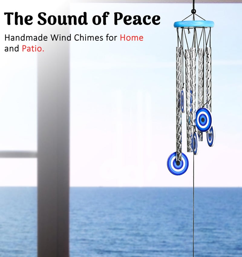 Hindcraft Evil Eye Wind Chimes for Living Room and Bedroom – Home Décor Items for Hanging Decoration, Wall Décor and Showpieces | Perfect Housewarming and Gift Items for Women Silver, 5-Pipe - Image 4