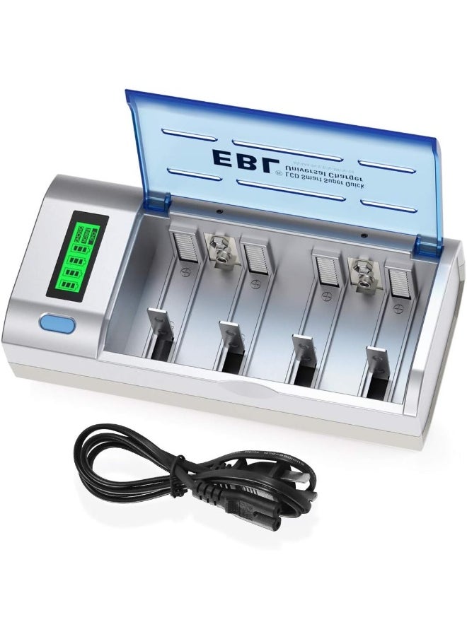 EBL EBL Smart Battery Charger for C D AA AAA 9V Ni-MH Ni-CD Rechargeable Batteries with Discharge Function & LCD Display  - Image 1