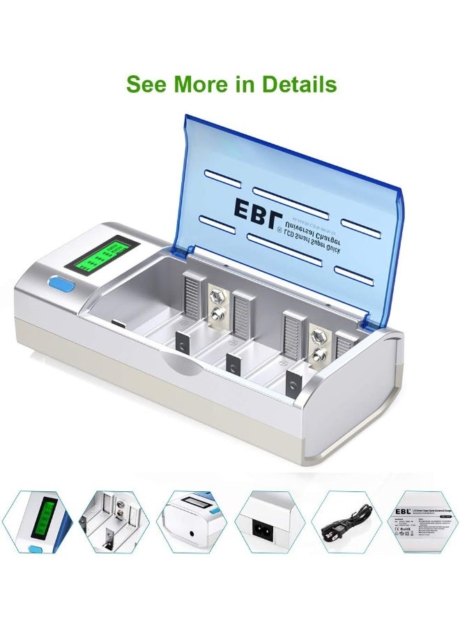 EBL - EBL Smart Battery Charger for C D AA AAA 9V Ni-MH Ni-CD Rechargeable Batteries with Discharge Function & LCD Display - Image 1