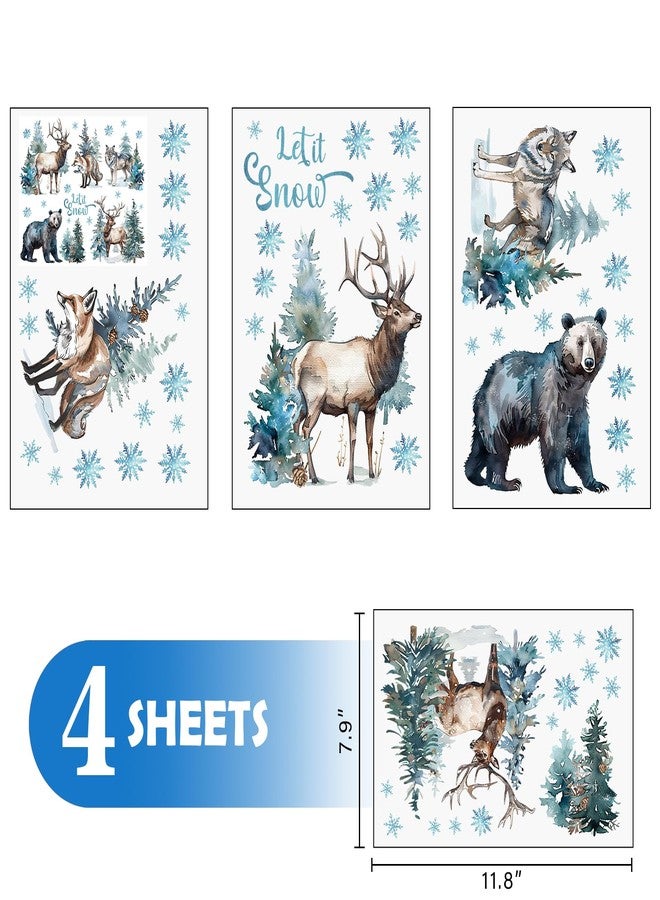 Mfault Watercolor Winter Forest Animal Window Clings, Let It Snow Woodland Bear Reindeer Wolf Fox Pine Tree Stickers Decals Decorations, Christmas Wildlife Snowflake Home Living Room Kitchen Decor - Image 2