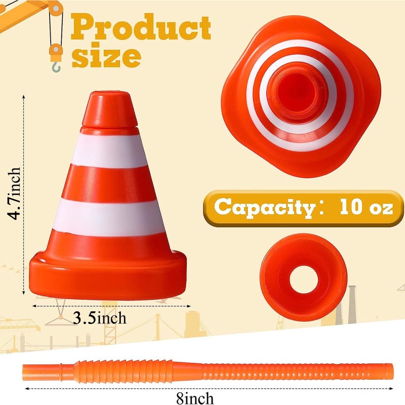 Sawysine 8 Pack Construction Cone Cups with Straws Bulk Traffic Cones Party Favor 10 oz Plastic Reusable Kids Race Cups Set for Construction Traffic Theme Racing Car Birthday Party Supplies - Image 3