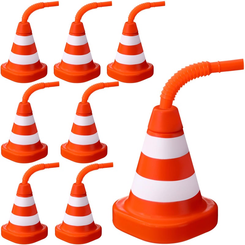 Sawysine 8 Pack Construction Cone Cups with Straws Bulk Traffic Cones Party Favor 10 oz Plastic Reusable Kids Race Cups Set for Construction Traffic Theme Racing Car Birthday Party Supplies - Image 2