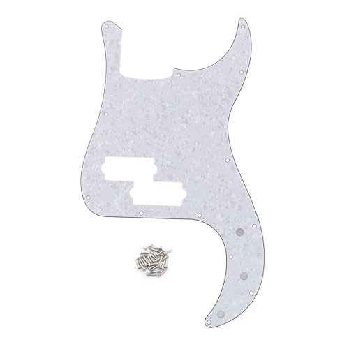 FLEOR P Bass Pickguard Guitar Scratch Plate Pick Guard for 4 String American/Mexican Standard P Bass Style, 4Ply White Pearl - Image 1