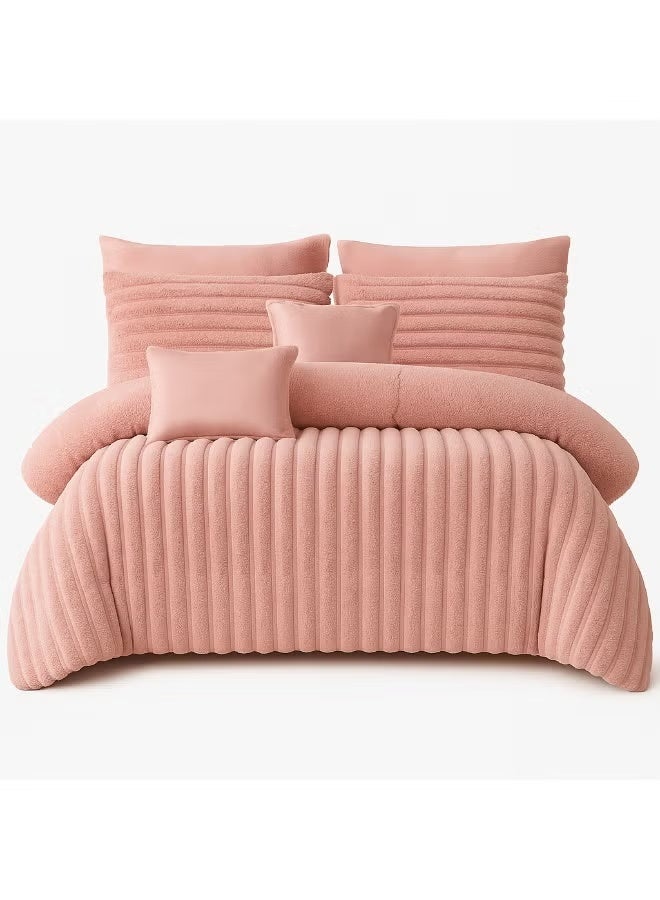 مينج لي مفرش شتوي فرو فاخر نفرين – طقم سرير 8 قطع بتصميم هندسي ناعم مقاس كبير 230×250 سم - Image 2