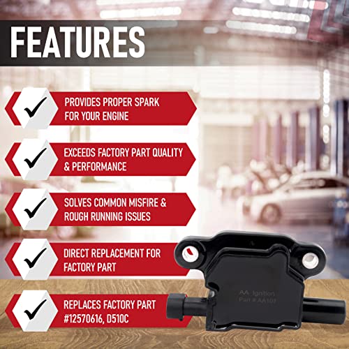 AA Ignition حزمة ملف الإشعال - بديل 12570616، D510C - متوافق مع شيفروليه، جي إم سي، كاديلاك 5.3L، 6.0L V8 والمزيد - G8، غراند بري، H3، تاهو، يوكون، سيلفرادو، إمبالا، إنفوي، تريل بليزر - Image 2