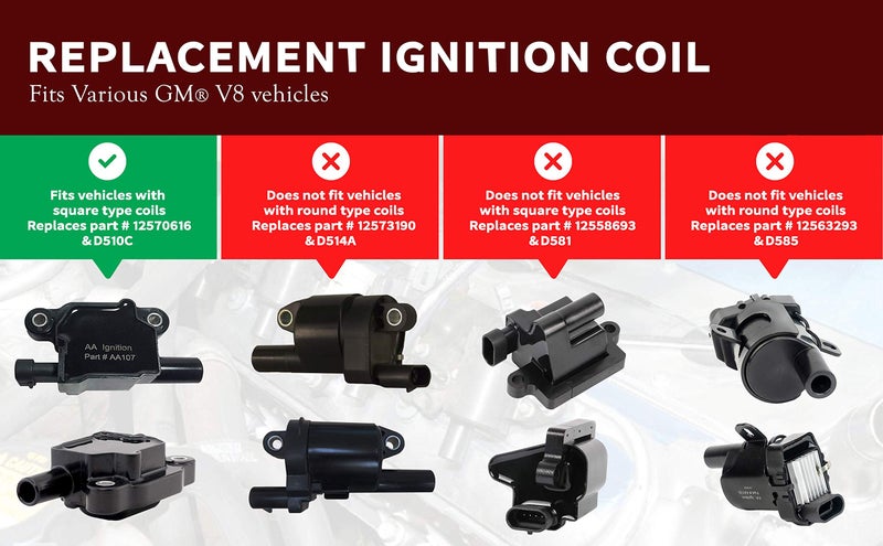 AA Ignition حزمة ملف الإشعال - بديل 12570616، D510C - متوافق مع شيفروليه، جي إم سي، كاديلاك 5.3L، 6.0L V8 والمزيد - G8، غراند بري، H3، تاهو، يوكون، سيلفرادو، إمبالا، إنفوي، تريل بليزر - Image 4