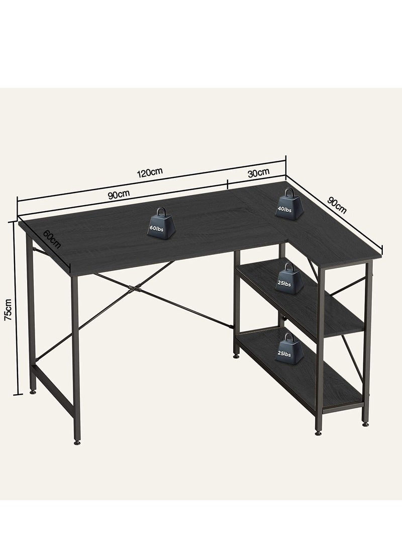 Home Gallery - L Shaped Desk with Shelves 120 cm Reversible Corner - Image 1