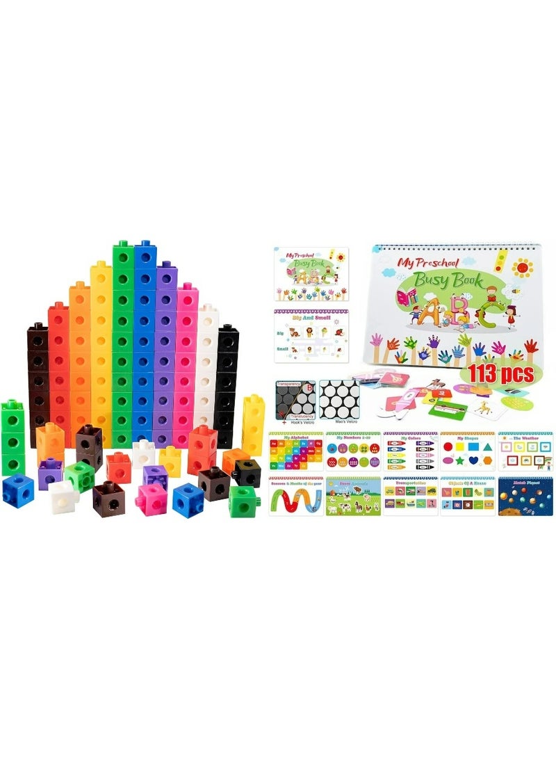 مجموعة من لعبتين مكعبات تجميع وكتاب أطفال مشغول مع أنشطة متنوعة مثالية للبنات والأولاد