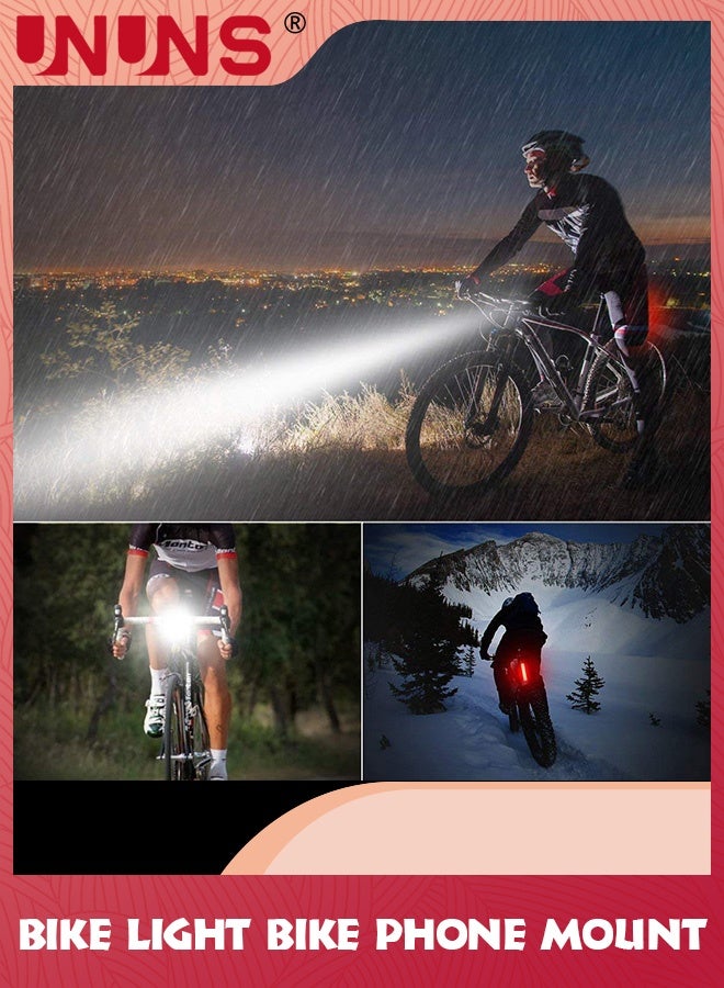 يو إن يو إن أس Bike Phone Mount And Front Light Set,USB Rechargeable Holder,Adjustable Bicycle Holder Handlebar Headlight With Horn Trumpet,Fits Mountain - Image 5