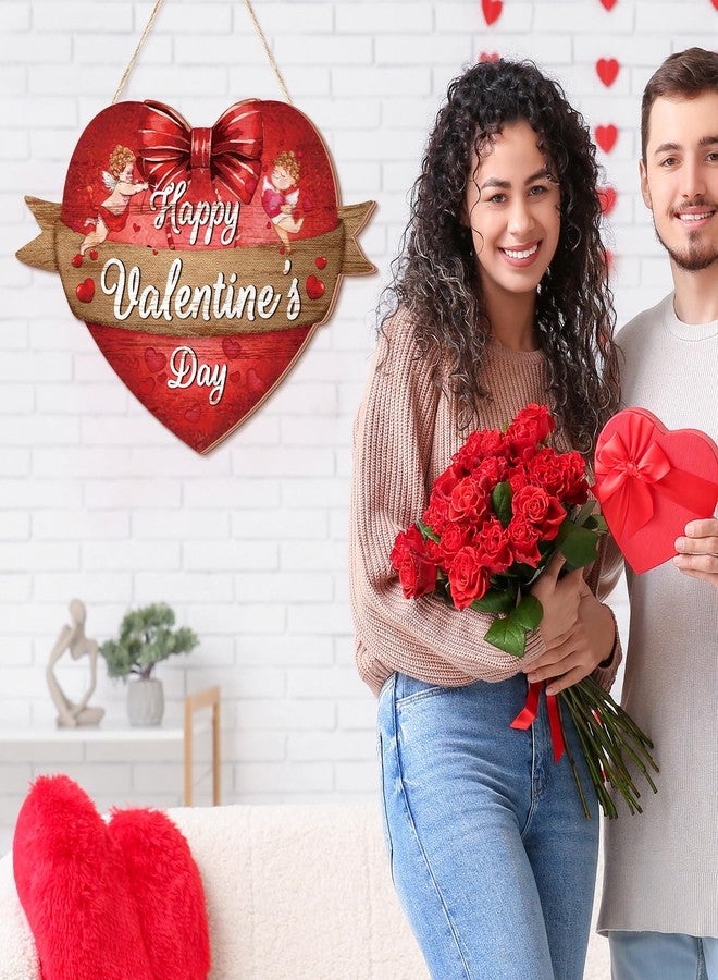 Queekay Happy Valentines Sign Wooden Heart Front Door Hanger Red Valentines Gift Hanging Wreath Decoration for Farmhouse Home Porch Window Wall Decor - Image 5