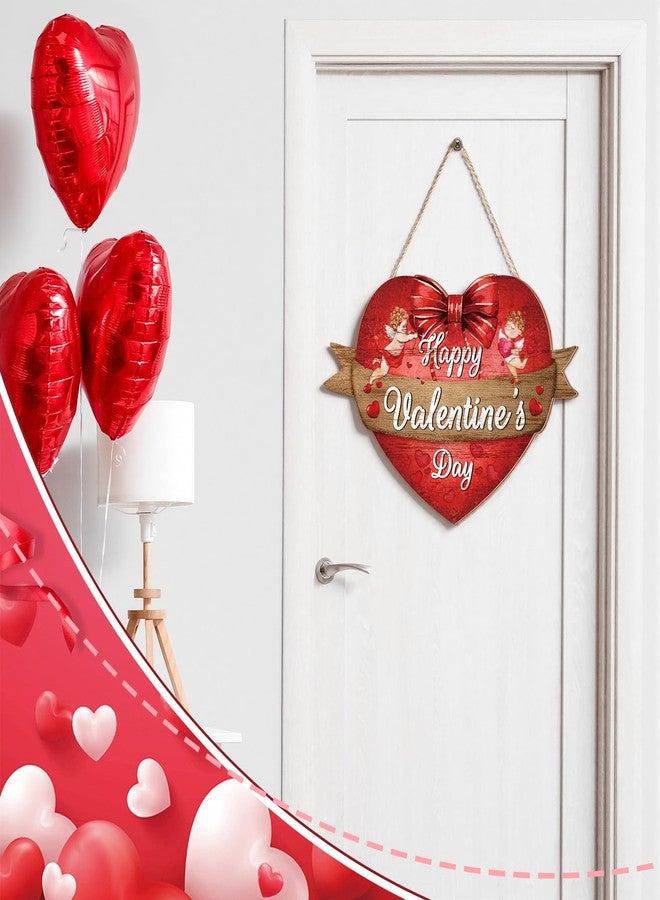 Queekay Happy Valentines Sign Wooden Heart Front Door Hanger Red Valentines Gift Hanging Wreath Decoration for Farmhouse Home Porch Window Wall Decor - Image 3