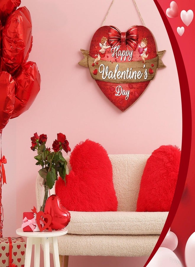Queekay Happy Valentines Sign Wooden Heart Front Door Hanger Red Valentines Gift Hanging Wreath Decoration for Farmhouse Home Porch Window Wall Decor - Image 4