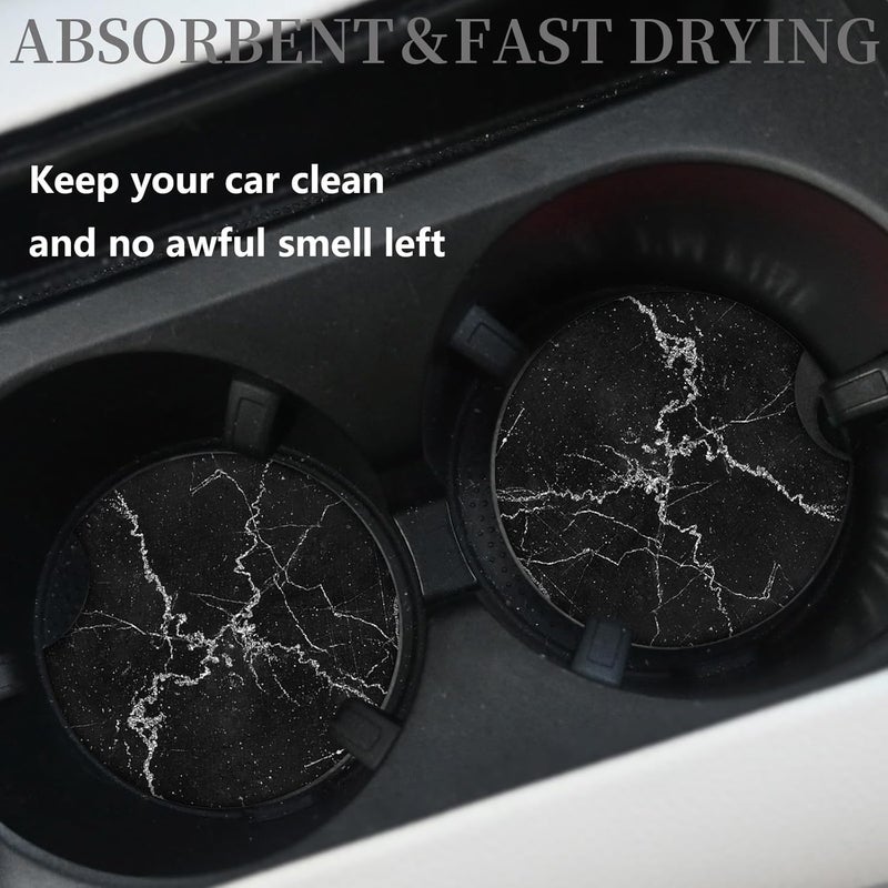 Adastrah Car Accessories for Women&Man, Car Coasters for Cup Holders, Pack of 2 2.75inch Universal Anti Slip Car Assecories, Car Coasters with A Finger Notch(Black Marble) - Image 2